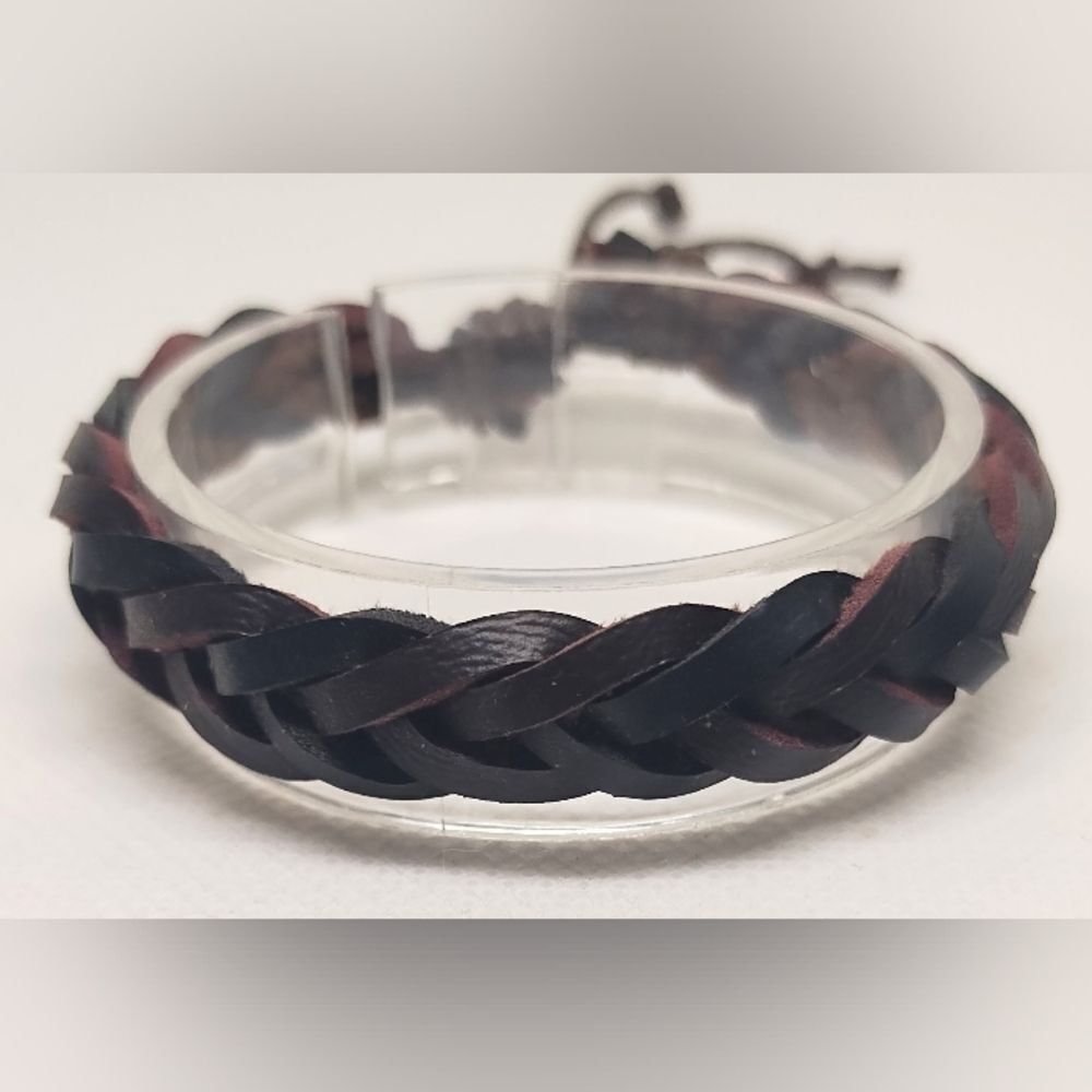 Men's bracelet leather braided brown new‎ e69